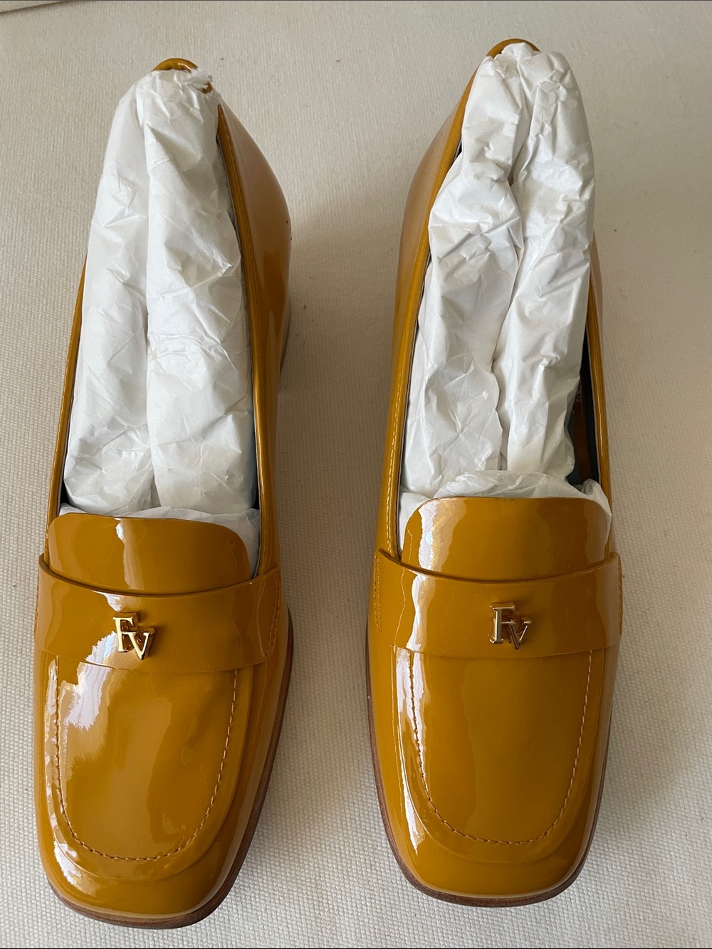 Frances Valentine Patent Loafers in Mustard